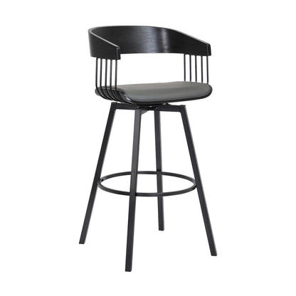 Armen Living  - Athena 31in Swivel Black Wood Bar Stool in Grey Faux Leather with Black Metal - LCATBABLKGRY30 veiw 1