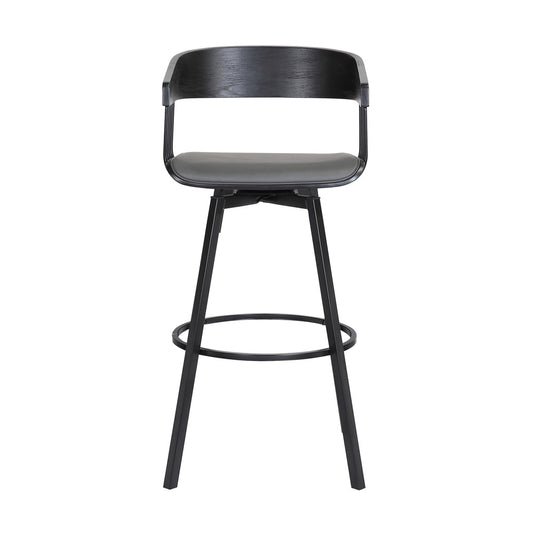 Armen Living  - Athena 31in Swivel Black Wood Bar Stool in Grey Faux Leather with Black Metal - LCATBABLKGRY30 veiw 2