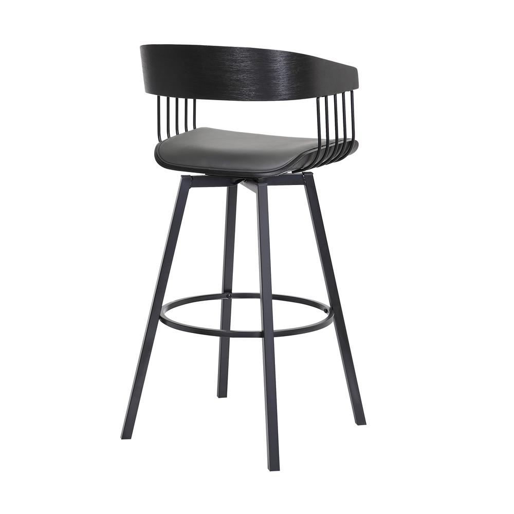 Armen Living  - Athena 31in Swivel Black Wood Bar Stool in Grey Faux Leather with Black Metal - LCATBABLKGRY30 veiw 4