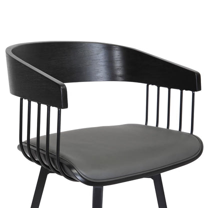 Armen Living  - Athena 31in Swivel Black Wood Bar Stool in Grey Faux Leather with Black Metal - LCATBABLKGRY30 veiw 6