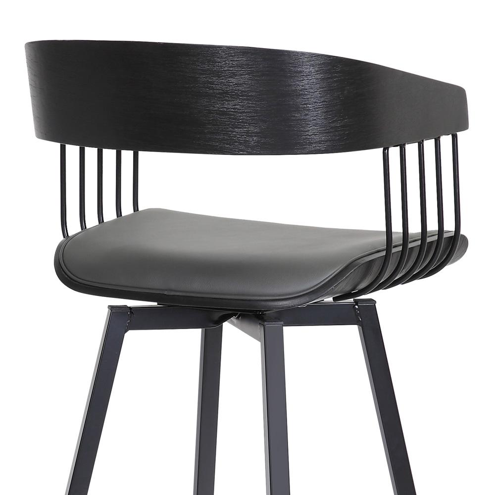 Armen Living  - Athena 31in Swivel Black Wood Bar Stool in Grey Faux Leather with Black Metal - LCATBABLKGRY30 veiw 7