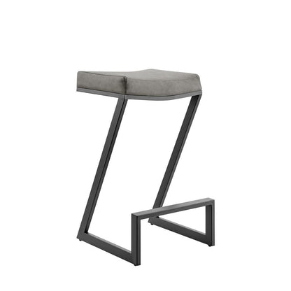 Armen Living - Atlantis 26in Backless Counter Stool with Matte Black Iron and Vintage Gray Faux Leather - LCAT26BLKVGRY veiw 1