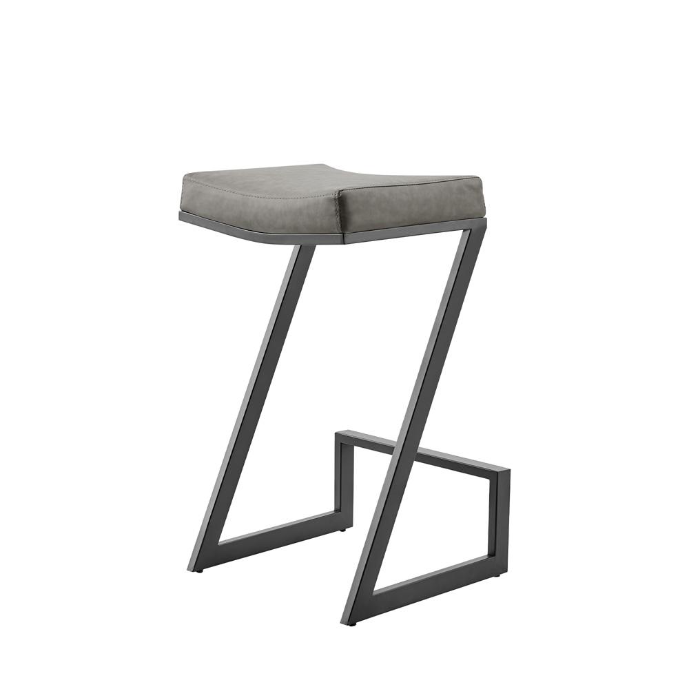 Armen Living - Atlantis 26in Backless Counter Stool with Matte Black Iron and Vintage Gray Faux Leather - LCAT26BLKVGRY veiw 3