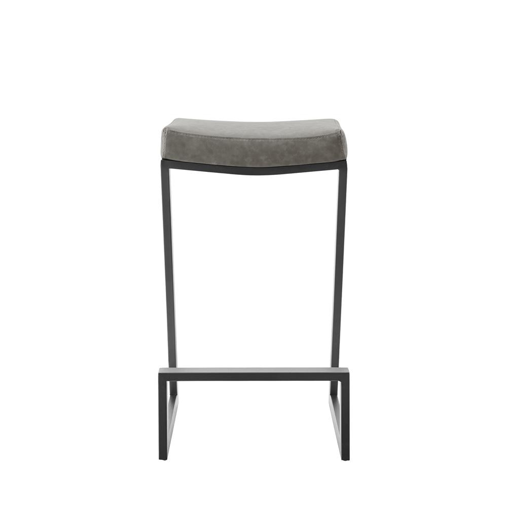 Armen Living - Atlantis 30in Backless Bar Stool with Matte Black Iron and Vintage Gray Faux Leather - LCAT30BLKVGRY veiw 2