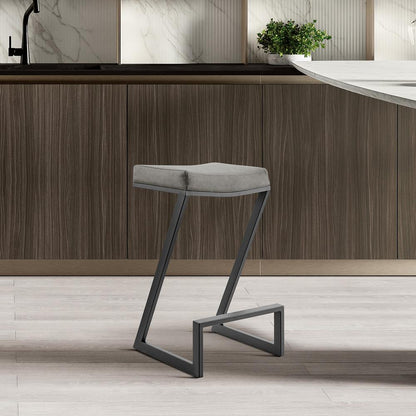 Armen Living - Atlantis 30in Backless Bar Stool with Matte Black Iron and Vintage Gray Faux Leather - LCAT30BLKVGRY veiw 8