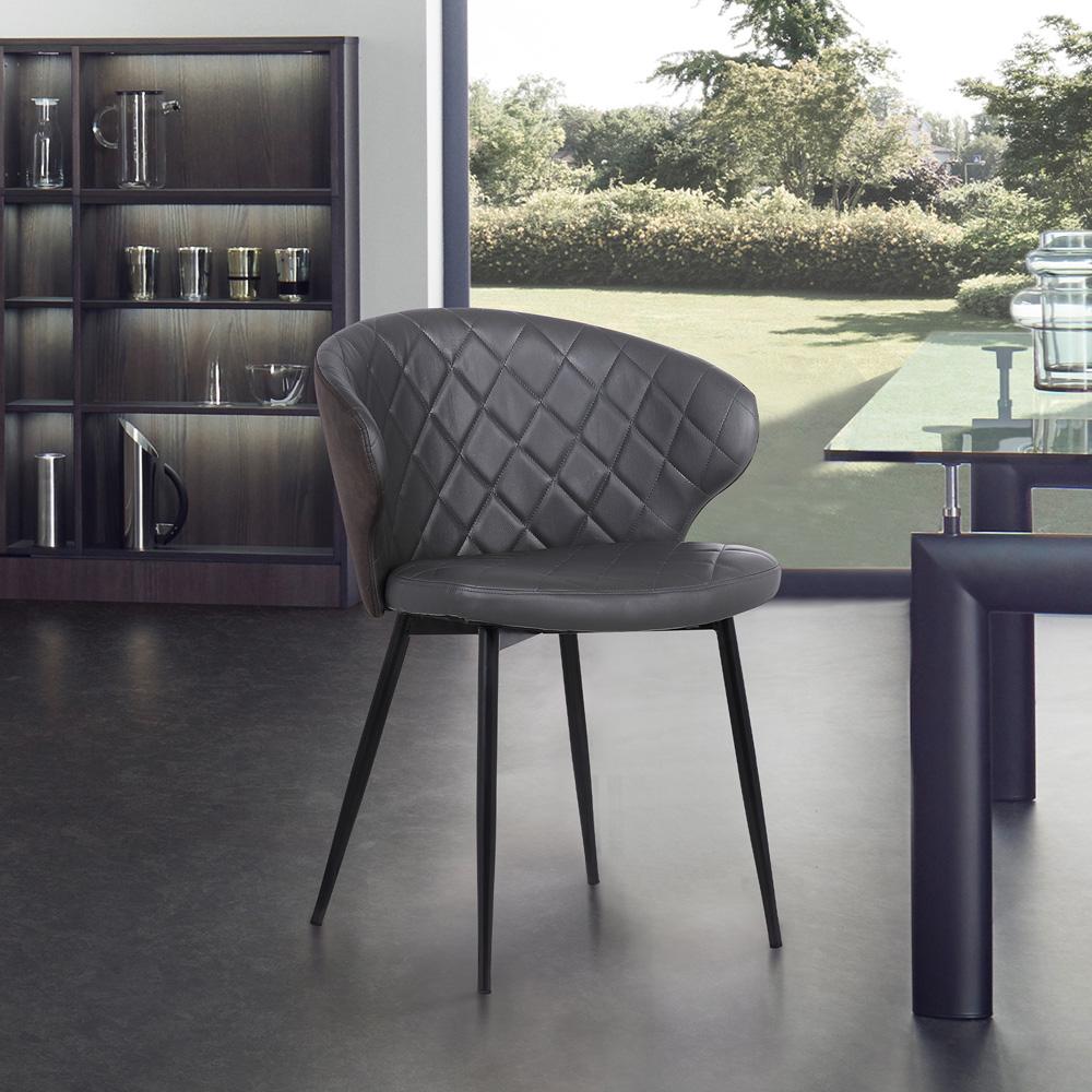 Armen Living - Ava Contemporary Dining Chair in Black Powder Coated Finish and Gray Faux Leather - LCAVSIBLGR veiw 4