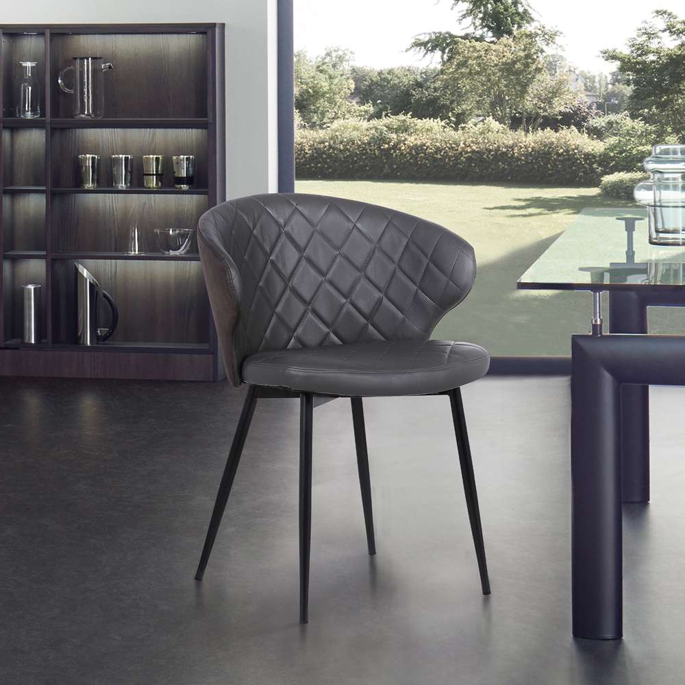 Armen Living - Ava Contemporary Dining Chair in Black Powder Coated Finish and Gray Faux Leather - LCAVSIBLGR veiw 6