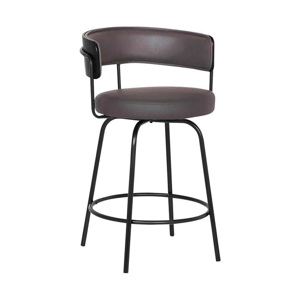 Armen Living - Avalon 26in Gray Faux Leather Swivel Barstool in Black Powder Coated Finish  - LCAVBABLGR26 - CLOSEOUT veiw 1