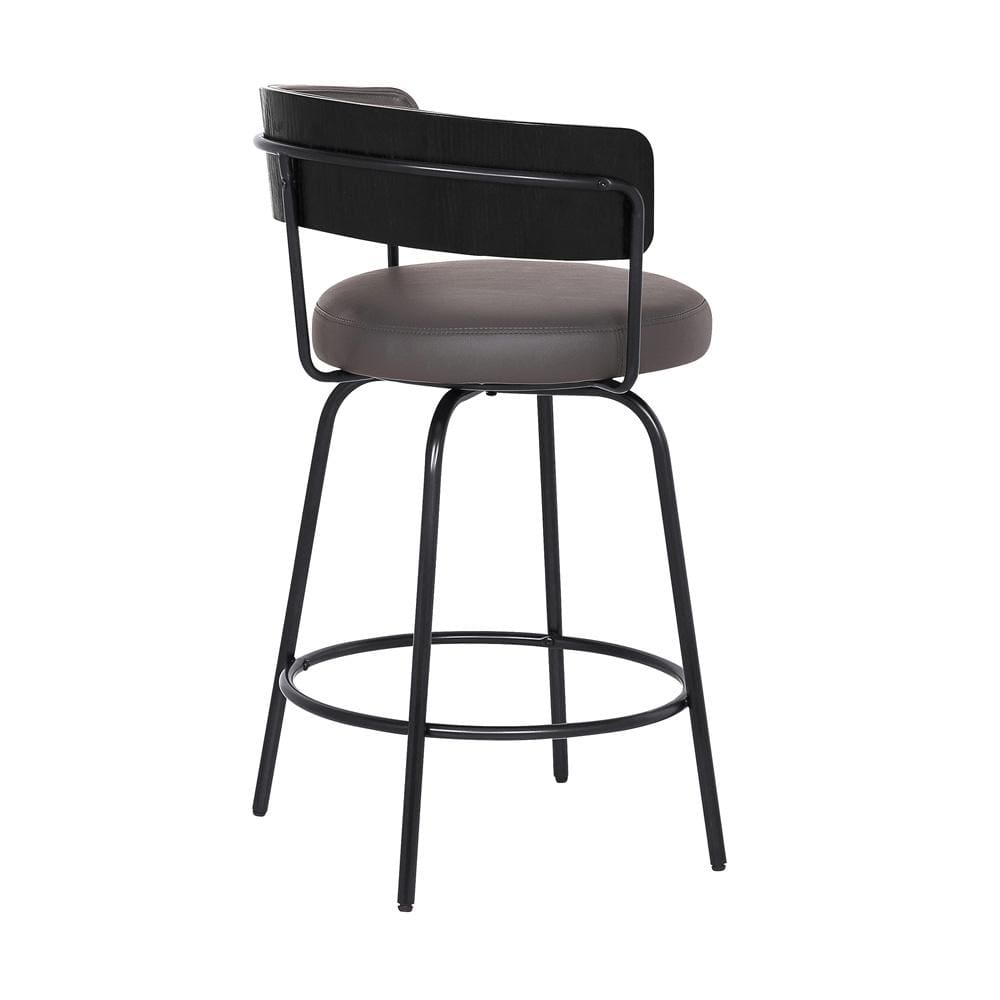 Armen Living - Avalon 26in Gray Faux Leather Swivel Barstool in Black Powder Coated Finish  - LCAVBABLGR26 - CLOSEOUT veiw 4