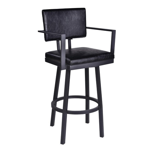 Armen Living - Balboa 26in Counter Height Swivel Vintage Black Faux Leather and Metal Bar Stool with Arms - LCBBARBABLVB26 veiw 1