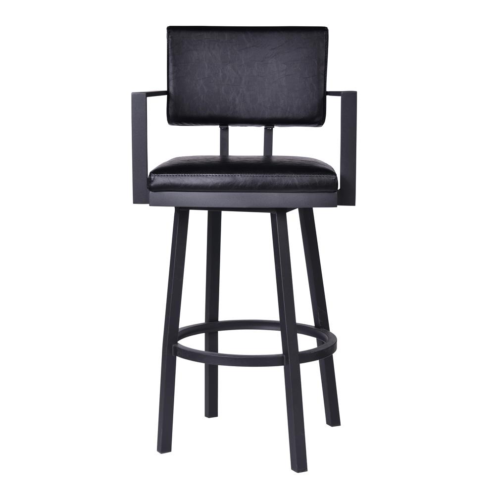 Armen Living - Balboa 26in Counter Height Swivel Vintage Black Faux Leather and Metal Bar Stool with Arms - LCBBARBABLVB26 veiw 2