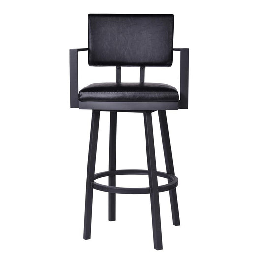 Armen Living - Balboa 26in Counter Height Swivel Vintage Black Faux Leather and Metal Bar Stool with Arms - LCBBARBABLVB26 veiw 2
