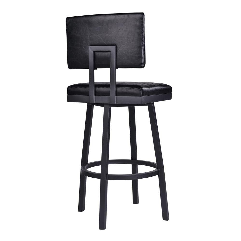 Armen Living - Balboa 26in Counter Height Swivel Vintage Black Faux Leather and Metal Bar Stool - LCBBBABLVB26 veiw 3