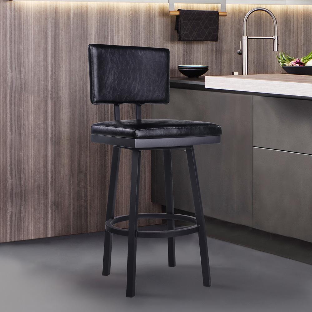 Armen Living - Balboa 26in Counter Height Swivel Vintage Black Faux Leather and Metal Bar Stool - LCBBBABLVB26 veiw 7