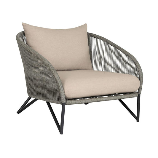 Armen Living - Benicia Outdoor Patio Chair in Black Steel with Gray Rope and Taupe Olefin Cushions - LCBECHBLKTP veiw 1