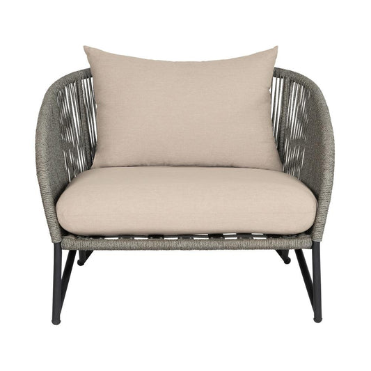 Armen Living - Benicia Outdoor Patio Chair in Black Steel with Gray Rope and Taupe Olefin Cushions - LCBECHBLKTP veiw 2
