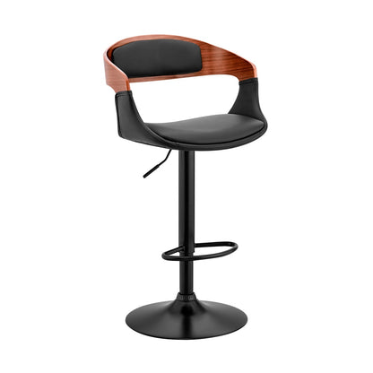 Armen Living  - Benson Adjustable Black Faux Leather and Walnut Wood Bar Stool with Black Base - LCBNBAWABLBL veiw 1