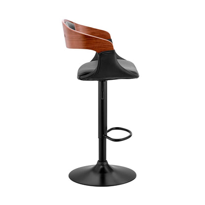 Armen Living  - Benson Adjustable Black Faux Leather and Walnut Wood Bar Stool with Black Base - LCBNBAWABLBL veiw 3