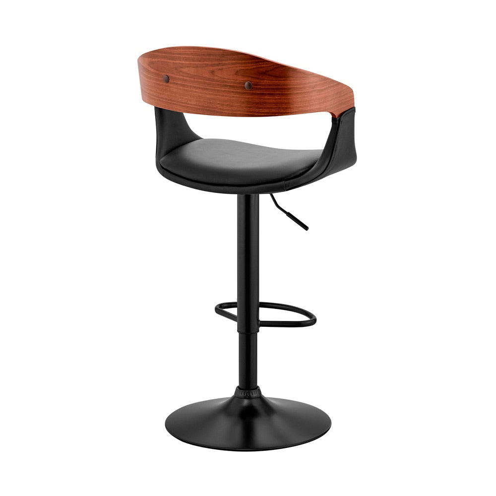 Armen Living  - Benson Adjustable Black Faux Leather and Walnut Wood Bar Stool with Black Base - LCBNBAWABLBL veiw 4