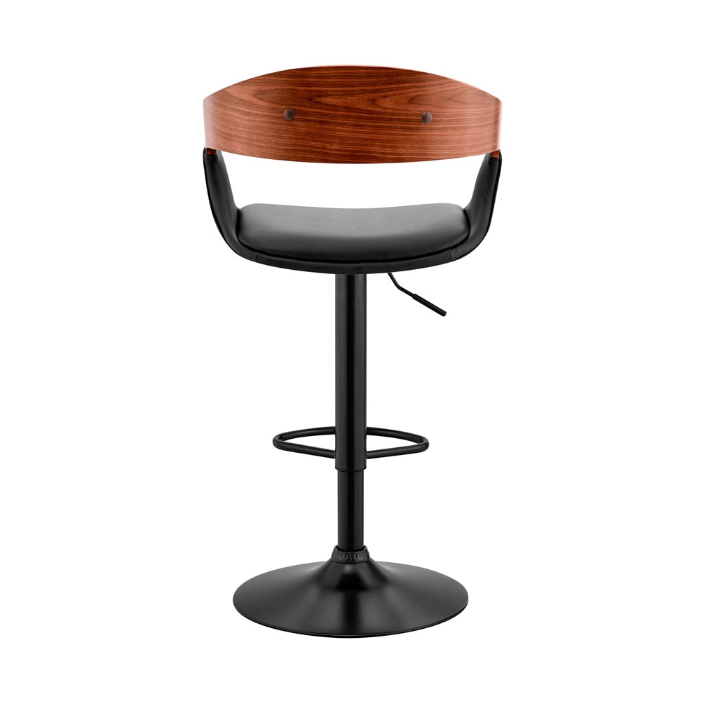 Armen Living  - Benson Adjustable Black Faux Leather and Walnut Wood Bar Stool with Black Base - LCBNBAWABLBL veiw 5