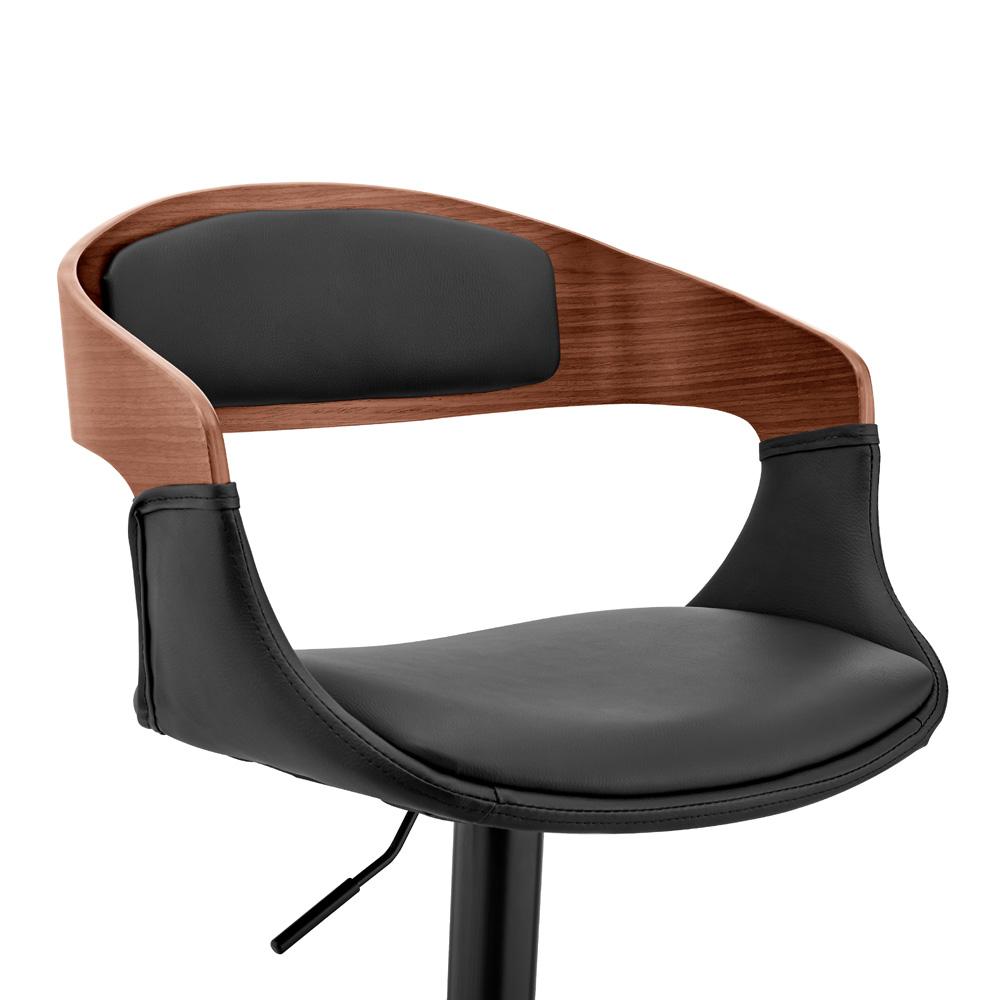 Armen Living  - Benson Adjustable Black Faux Leather and Walnut Wood Bar Stool with Black Base - LCBNBAWABLBL veiw 6
