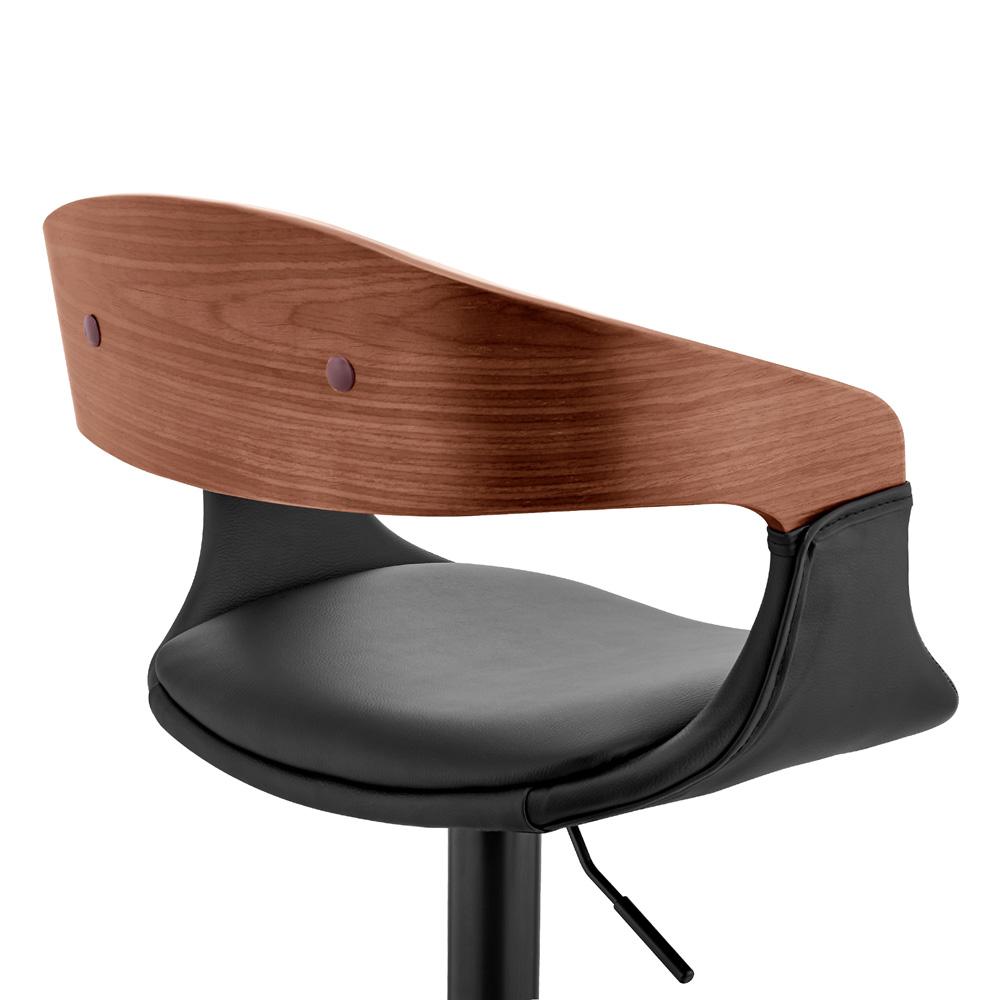 Armen Living  - Benson Adjustable Black Faux Leather and Walnut Wood Bar Stool with Black Base - LCBNBAWABLBL veiw 7