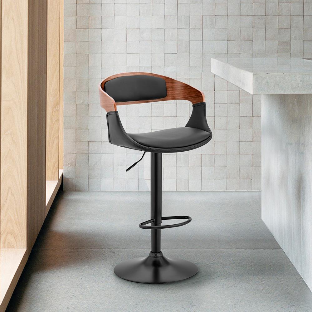Armen Living  - Benson Adjustable Black Faux Leather and Walnut Wood Bar Stool with Black Base - LCBNBAWABLBL veiw 10