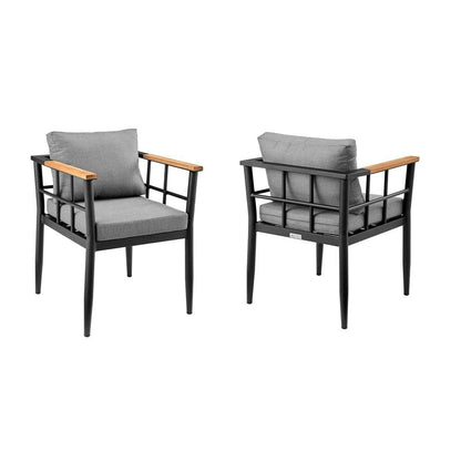 Armen Living - Beowulf Outdoor Patio Dining Chair in Aluminum and Teak with Grey Cushions – (Set of 2) - 840254332881 - CLOSEOUT veiw 1