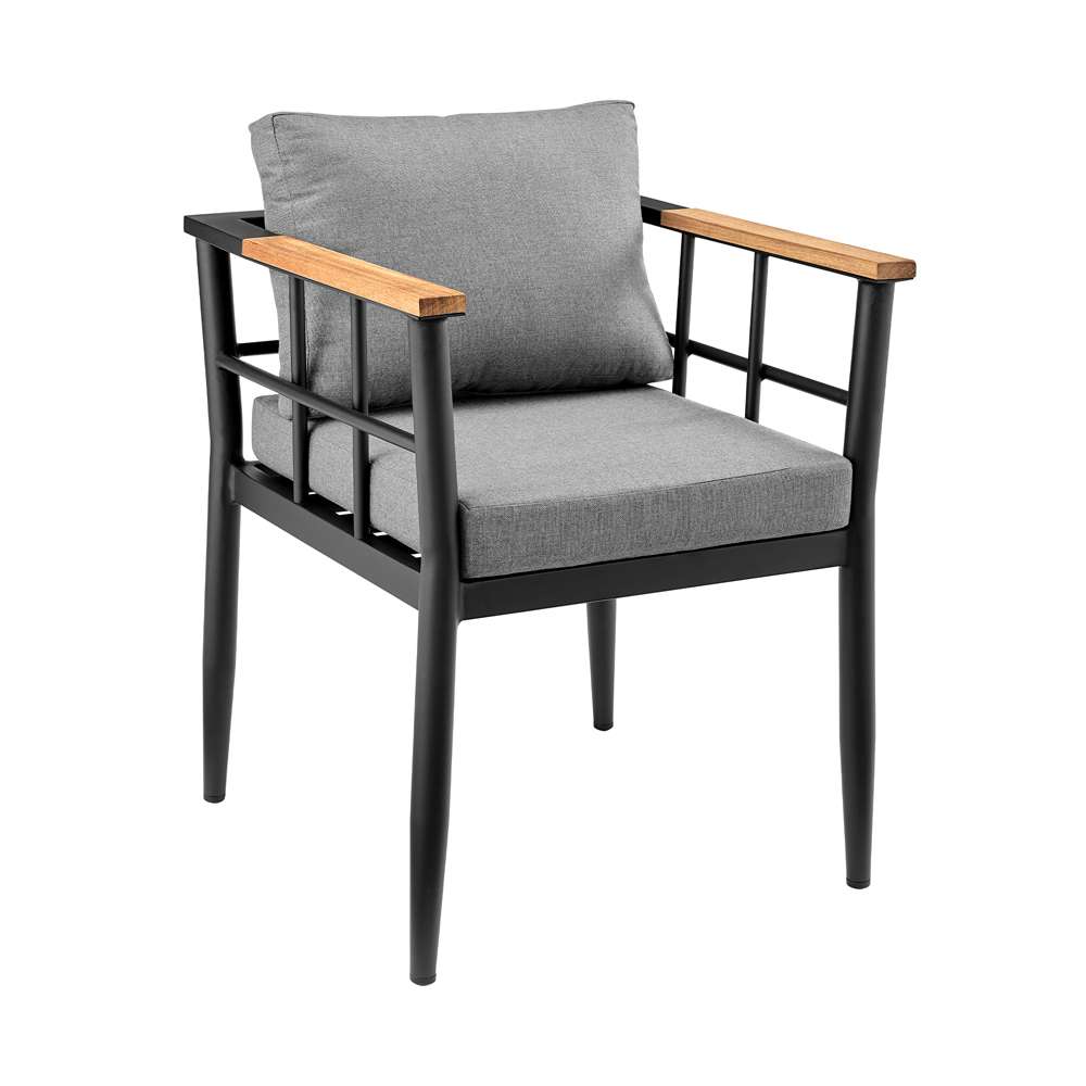 Armen Living - Beowulf Outdoor Patio Dining Chair in Aluminum and Teak with Grey Cushions – (Set of 2) - 840254332881 - CLOSEOUT veiw 2