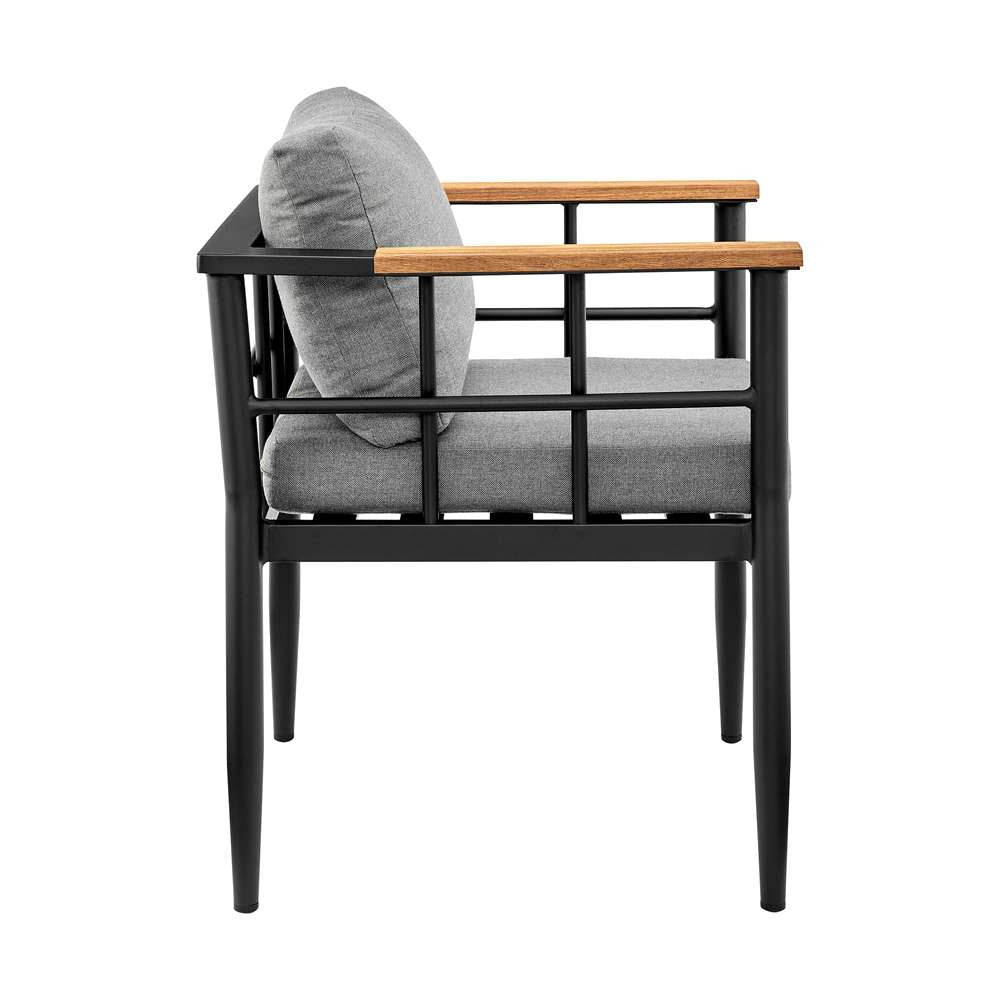 Armen Living - Beowulf Outdoor Patio Dining Chair in Aluminum and Teak with Grey Cushions – (Set of 2) - 840254332881 - CLOSEOUT veiw 5