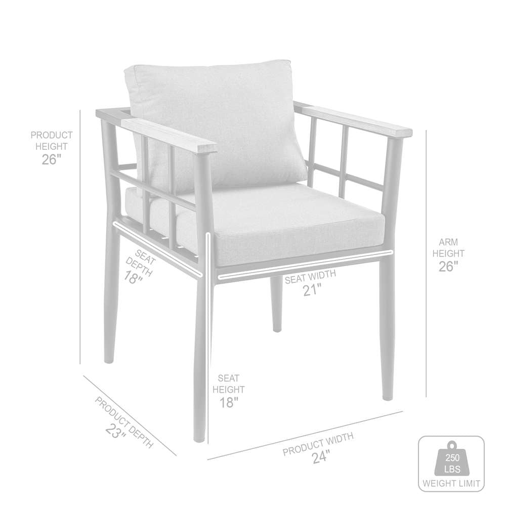 Armen Living - Beowulf Outdoor Patio Dining Chair in Aluminum and Teak with Grey Cushions – (Set of 2) - 840254332881 - CLOSEOUT veiw 8