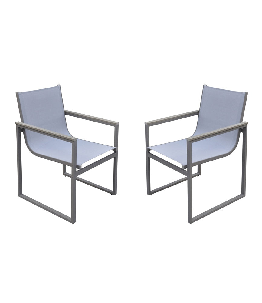 Armen Living - Bistro Outdoor Patio Dining Chair in Grey Powder Coated Finish with Grey Sling Textilene and Grey Wood Accent Arms (Set of 2) - LCBICHGR_CLOSEOUT veiw 1