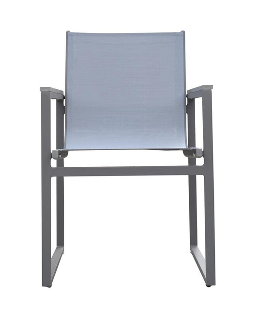 Armen Living - Bistro Outdoor Patio Dining Chair in Grey Powder Coated Finish with Grey Sling Textilene and Grey Wood Accent Arms (Set of 2) - LCBICHGR_CLOSEOUT veiw 2