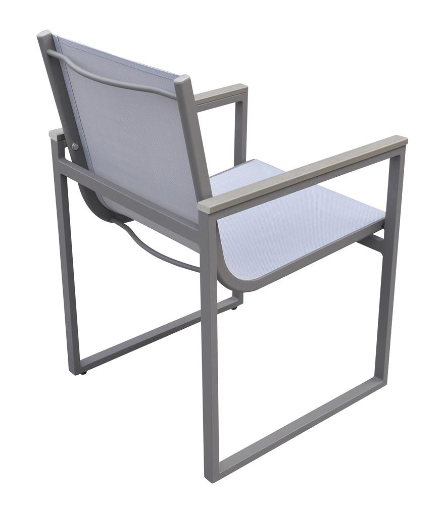 Armen Living - Bistro Outdoor Patio Dining Chair in Grey Powder Coated Finish with Grey Sling Textilene and Grey Wood Accent Arms (Set of 2) - LCBICHGR_CLOSEOUT veiw 3