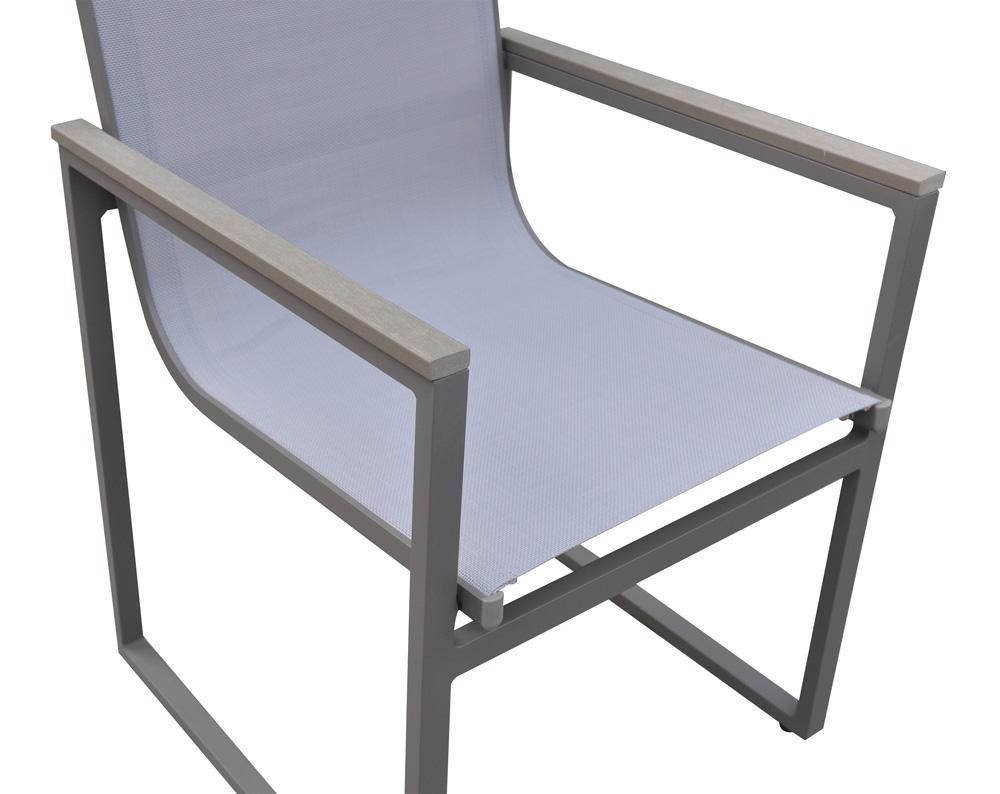 Armen Living - Bistro Outdoor Patio Dining Chair in Grey Powder Coated Finish with Grey Sling Textilene and Grey Wood Accent Arms (Set of 2) - LCBICHGR_CLOSEOUT veiw 4
