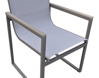 Armen Living - Bistro Outdoor Patio Dining Chair in Grey Powder Coated Finish with Grey Sling Textilene and Grey Wood Accent Arms (Set of 2) - LCBICHGR_CLOSEOUT veiw 4