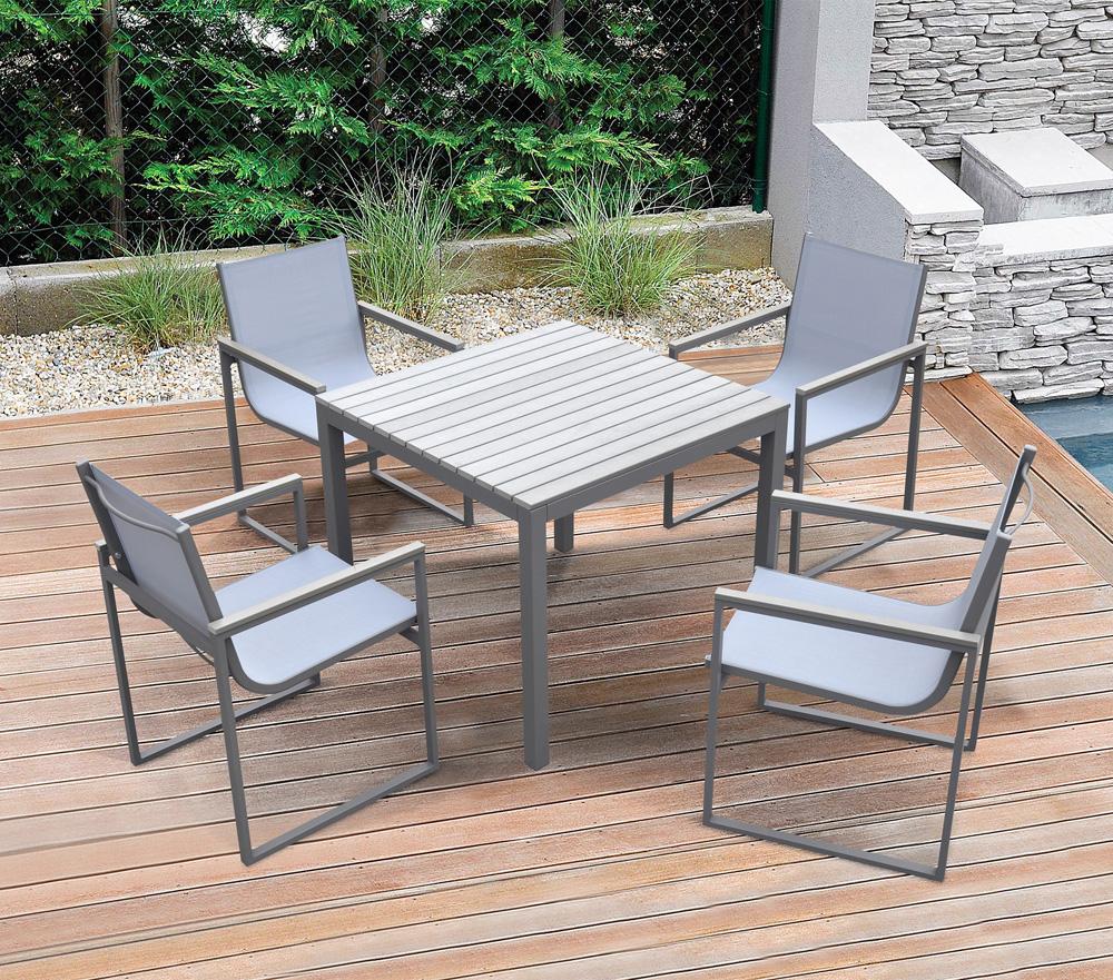 Armen Living - Bistro Outdoor Patio Dining Chair in Grey Powder Coated Finish with Grey Sling Textilene and Grey Wood Accent Arms (Set of 2) - LCBICHGR_CLOSEOUT veiw 6