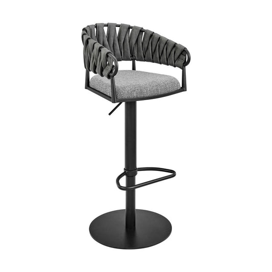 Armen Living - Blaise Adjustable Swivel Counter or Bar Stool in Black Metal with Gray Fabric and Faux Leather - LCBLBABLK veiw 1