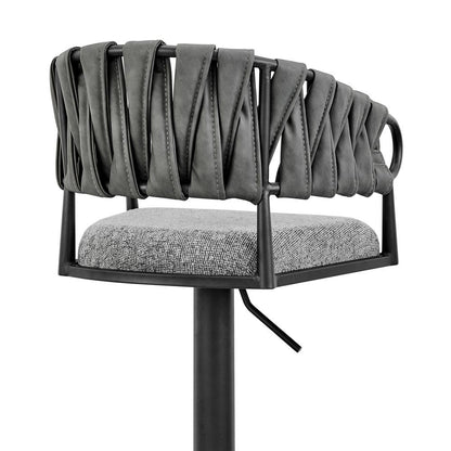Armen Living - Blaise Adjustable Swivel Counter or Bar Stool in Black Metal with Gray Fabric and Faux Leather - LCBLBABLK veiw 6