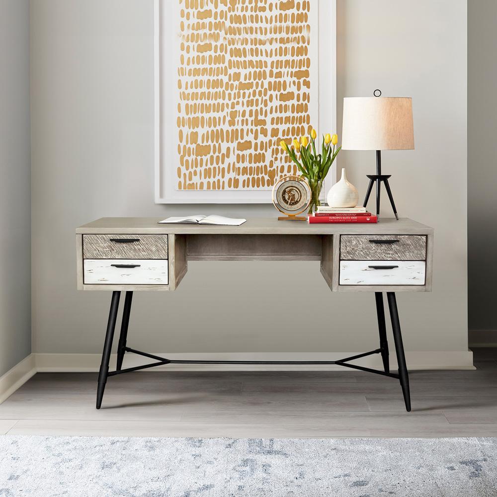 Armen Living - Bridges 4 Drawer Desk in Two Tone Acacia Wood - LCBRDEGR veiw 6