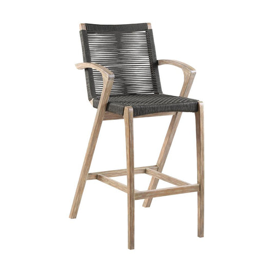 Armen Living - Brielle Outdoor Light Eucalyptus Wood and Charcoal Rope Bar Height Stool - LCBLBACH30 veiw 1