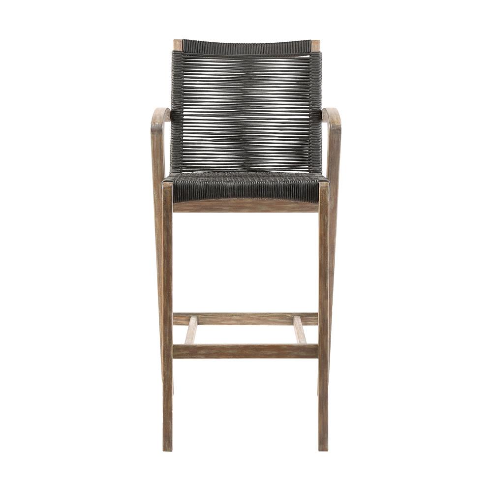 Armen Living - Brielle Outdoor Light Eucalyptus Wood and Charcoal Rope Bar Height Stool - LCBLBACH30 veiw 2