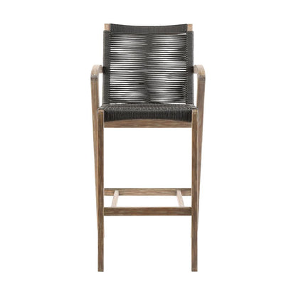 Armen Living - Brielle Outdoor Light Eucalyptus Wood and Charcoal Rope Bar Height Stool - LCBLBACH30 veiw 2