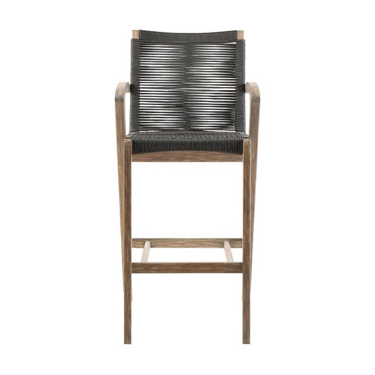 Armen Living - Brielle Outdoor Light Eucalyptus Wood and Charcoal Rope Bar Height Stool - LCBLBACH30 veiw 2