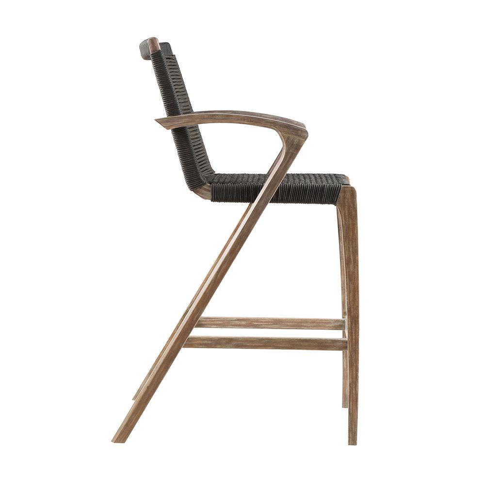 Armen Living - Brielle Outdoor Light Eucalyptus Wood and Charcoal Rope Bar Height Stool - LCBLBACH30 veiw 3
