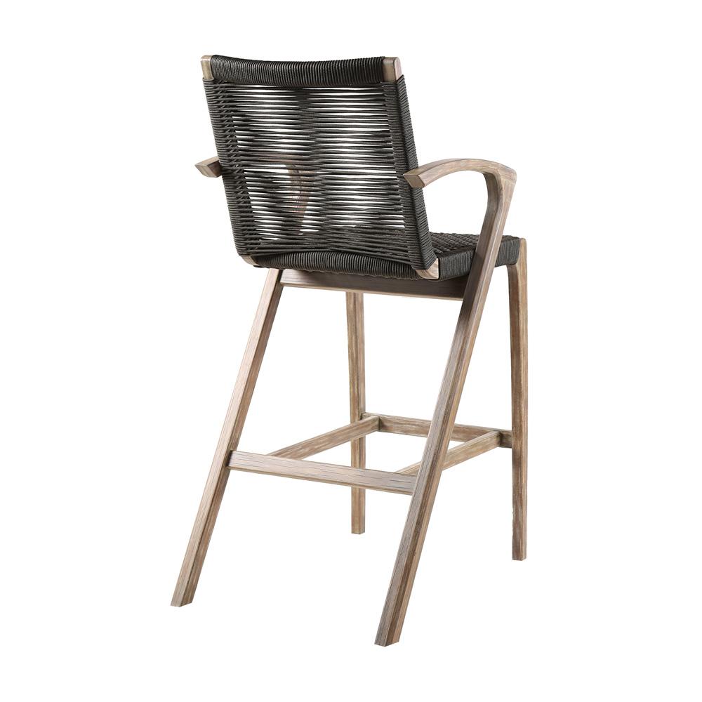 Armen Living - Brielle Outdoor Light Eucalyptus Wood and Charcoal Rope Bar Height Stool - LCBLBACH30 veiw 4
