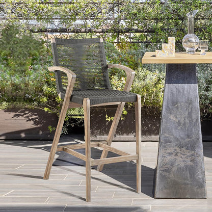 Armen Living - Brielle Outdoor Light Eucalyptus Wood and Charcoal Rope Bar Height Stool - LCBLBACH30 veiw 8