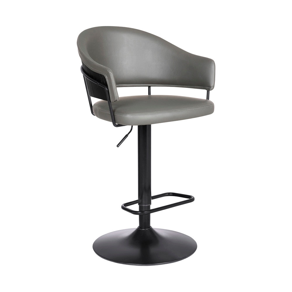 Armen Living - Brody Adjustable Height Swivel Grey Faux Leather and Black Wood and Metal Base Bar Stool - LCBOBABLGR veiw 1