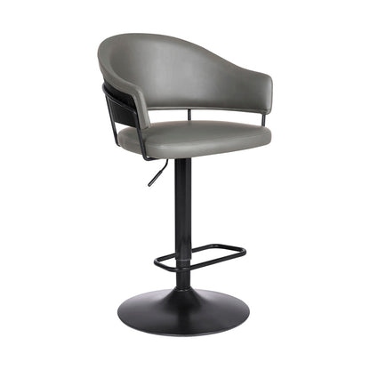 Armen Living - Brody Adjustable Height Swivel Grey Faux Leather and Black Wood and Metal Base Bar Stool - LCBOBABLGR veiw 1
