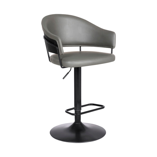 Armen Living - Brody Adjustable Height Swivel Grey Faux Leather and Black Wood and Metal Base Bar Stool - LCBOBABLGR veiw 1